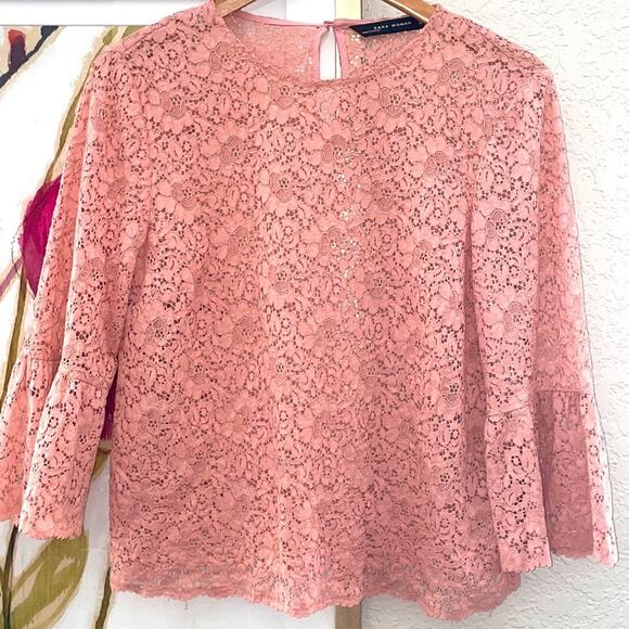 Zara Mauve Pink Eyelet Lace Sheer Babydoll Top Soft Girl Coquette Feminine - Picture 1 of 7